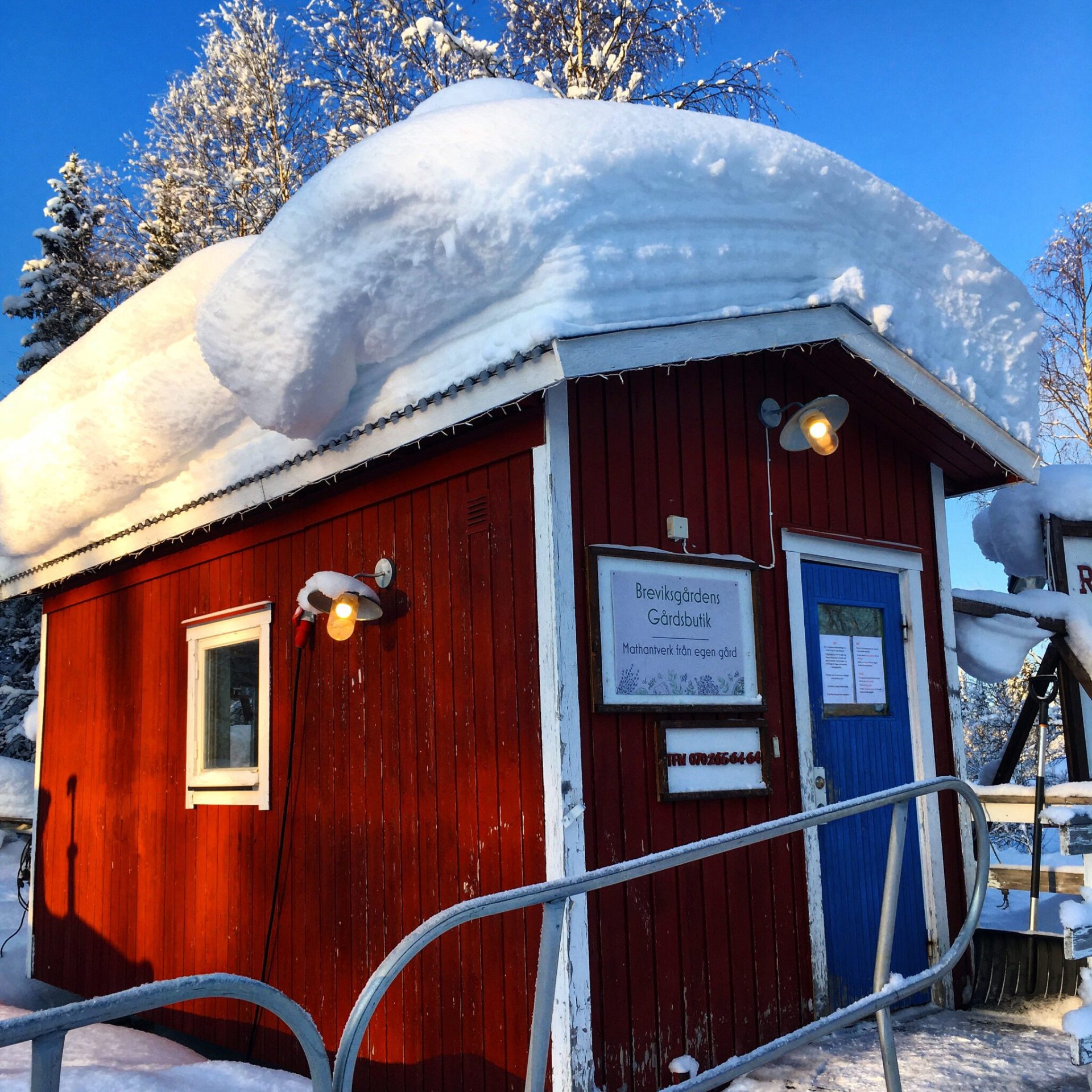 Brevikens Gårdsbutik i vinterskrud